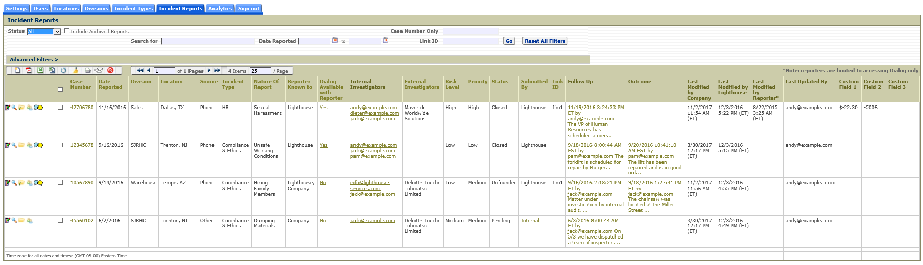 003 Incident Reports tab CMS incident reports tab